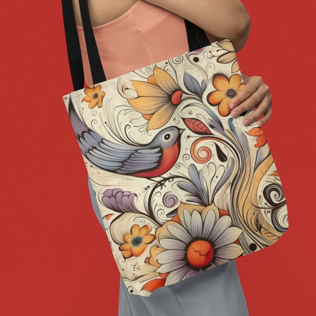 Sommer über Taube und Blumendesign (Pigeon and Floral Design Summer Tote Bag)