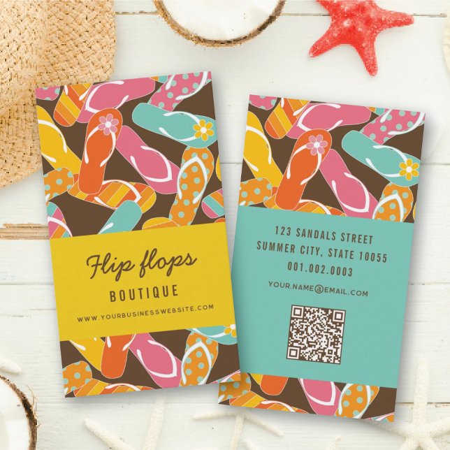 Sommer und Spaß farbenfrohe Strand Flip Flops Must Visitenkarte (Summer And Fun Colorful Beach Flip Flops Pattern Business Card @ fatfatin_design)