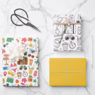 Sommer-Vibe Süße Kritzelzeichnung Bunt Schwarz und Geschenkpapier Set