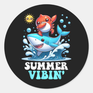 Sommer-Vibes Dabbing-Krabbe-Surfen-Hai-Sonne-Cute Runder Aufkleber