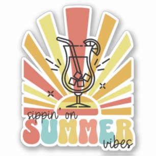 Sommer-Vibes genießen, Retro-Sonne, Cocktailglas Aufkleber
