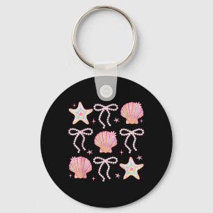 Sommer-Vibes Muschelrosa Küsten Coquette Schleife Schlüsselanhänger
