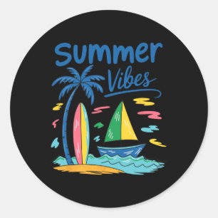 Sommer-Vibes Palme Surfbrett Segelboot Runder Aufkleber