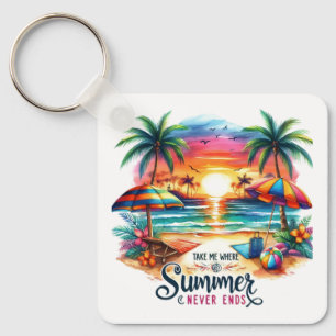 Sommer-Vibes-Pinselführung Strand Sonnenuntergang- Schlüsselanhänger