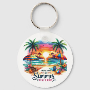 Sommer-Vibes-Pinseltechnik Strandsonnenuntergang-3 Schlüsselanhänger