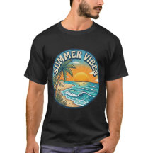 Sommer-Vibes Retro-Beach-Sonnenuntergang-T-Shirt