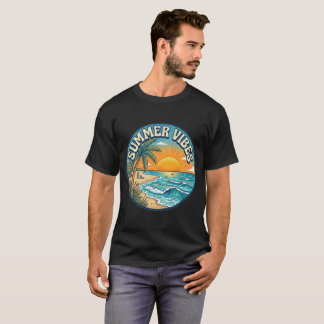 Sommer-Vibes Retro-Beach-Sonnenuntergang-T-Shirt T-Shirt