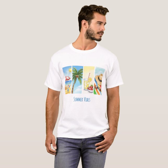 Sommer-Vibes-Sublimations-T-Shirt | Retro-Strandsz T-Shirt (Vorne ganz)