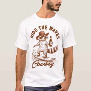 Sommer-Vibes-Surfliebhaber Waschbär Reitet Auf Den T-Shirt