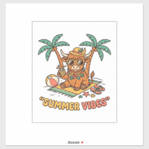 Sommer-Vibes Süße Highland-Kuh Strandurlaub-Shirt Aufkleber