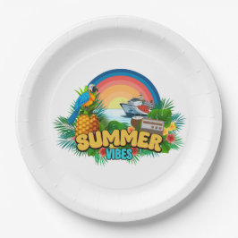 Sommer-Vibes-Urlaub-Strandparty Pappteller