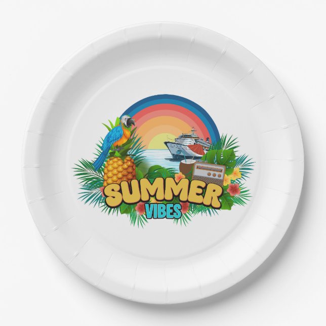 Sommer-Vibes-Urlaub-Strandparty Pappteller (Vorderseite)