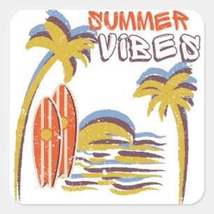Sommer-Vibes-Urlaub-Vintage Quadratischer Aufkleber