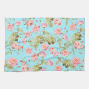 Sommer Viktorianische Vintage Rose Muster auf Aqua Geschirrtuch