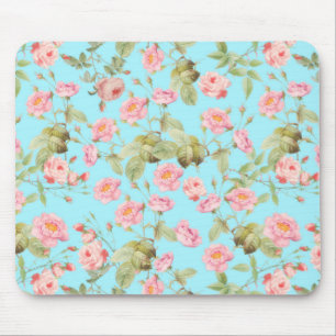 Sommer Viktorianische Vintage Rose Muster auf Aqua Mousepad