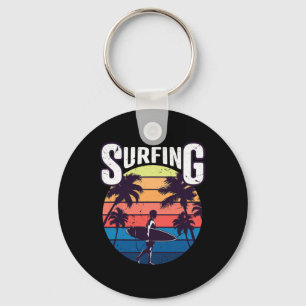 Sommer Vintage Surf Surfen Surfer Strand Palme Schlüsselanhänger