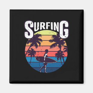 Sommer Vintage Surf Surfen Surfer Strand Palmen Magnet