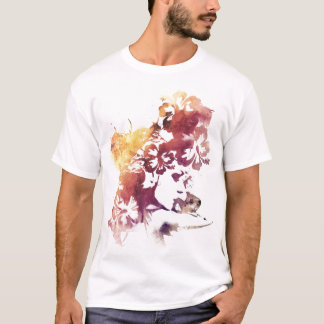 Sommer-Vintages Mädchen und Blumen T-Shirt
