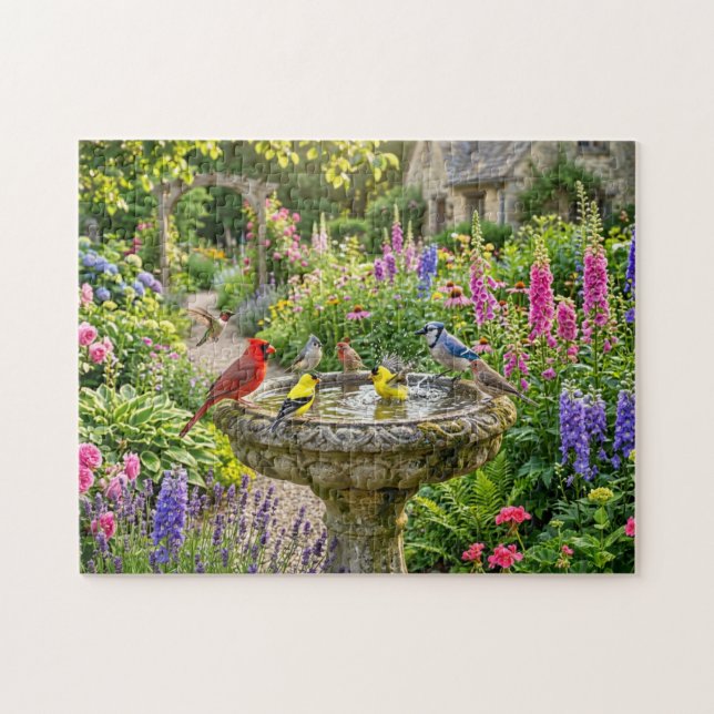 Sommer-Vogelbad-Garten Puzzle (Horizontal)