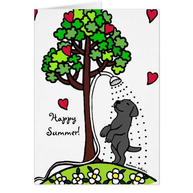 Sommer-Wasser-Spaß-Schwarz-Labrador-Cartoon (Vorne)