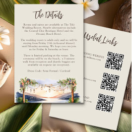 Sommer-Wasserfarbe Strand Hochzeitdetails QR-Code Begleitkarte