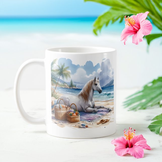 Sommer Wasserfarbenpferd am Strand Kaffeetasse (Von Creator hochgeladen)