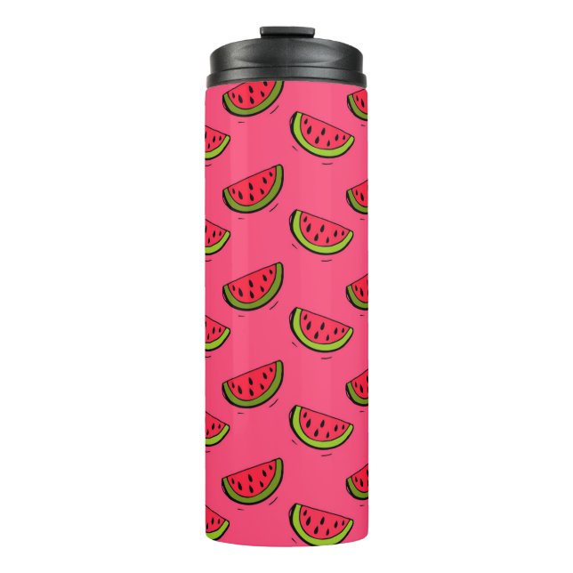 Sommer-Wassermelone auf rosa Muster Thermosbecher (Vorderseite)