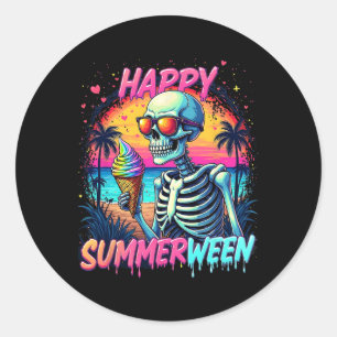 Sommer Wassermelone Jack-o-lantern Frohes Summerwe Runder Aufkleber