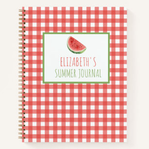 Sommer-Wassermelone und rotes Gingham-Karo Notizbuch