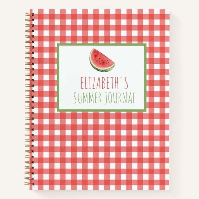 Sommer-Wassermelone und rotes Gingham-Karo Notizbuch (Vorderseite)