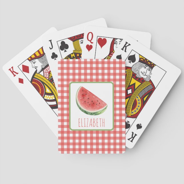 Sommer-Wassermelone und rotes Gingham-Karo Spielkarten (Rückseite)