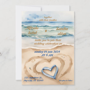 Sommer-Watercolor-Strand Ozean Blau Hochzeit Einladung