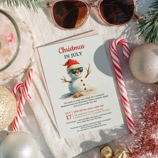 Sommer Weihnachten im Juli Snowman Sonnenbrille Einladung (Summer Funny Christmas in July Snowman Sunglasses Invitation)