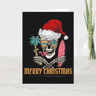 Sommer-Weihnachts-Skelett -- Coole Strand-Surf-Sa Karte