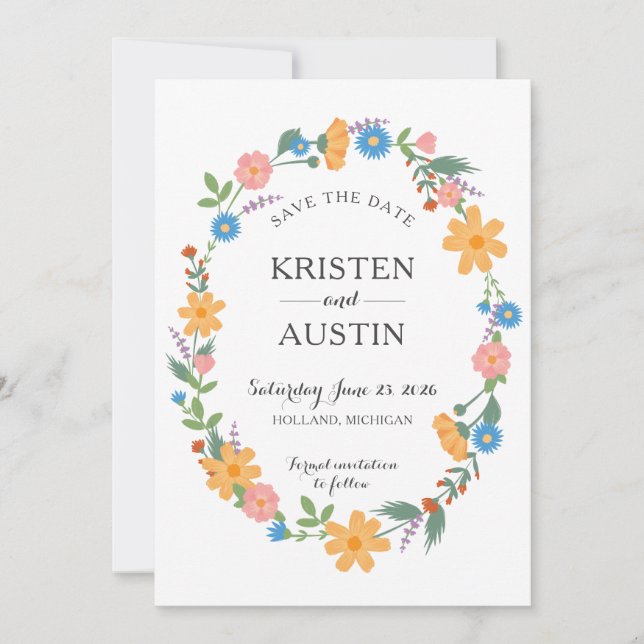 Sommer-Wildblume Save the Date-Karte Date (Vorderseite)
