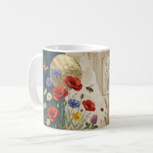 Sommer-Wildblumen-Biene-Botanischer-Collage-Becher