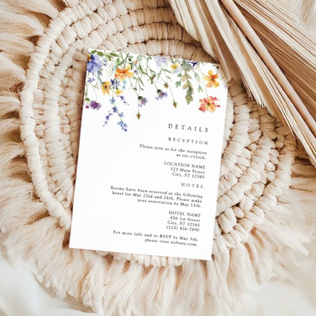 Sommer-Wildblumen-Hochzeits-Details Beilagekarte Begleitkarte (Von Creator hochgeladen)