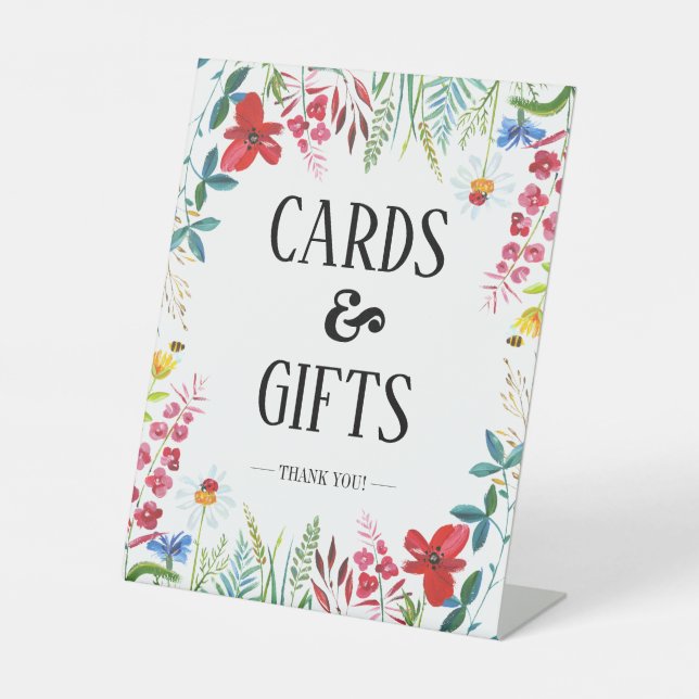 Sommer-Wildblumen Hochzeitskarten und Geschenkzeic Sockelschild (Vorderseite)