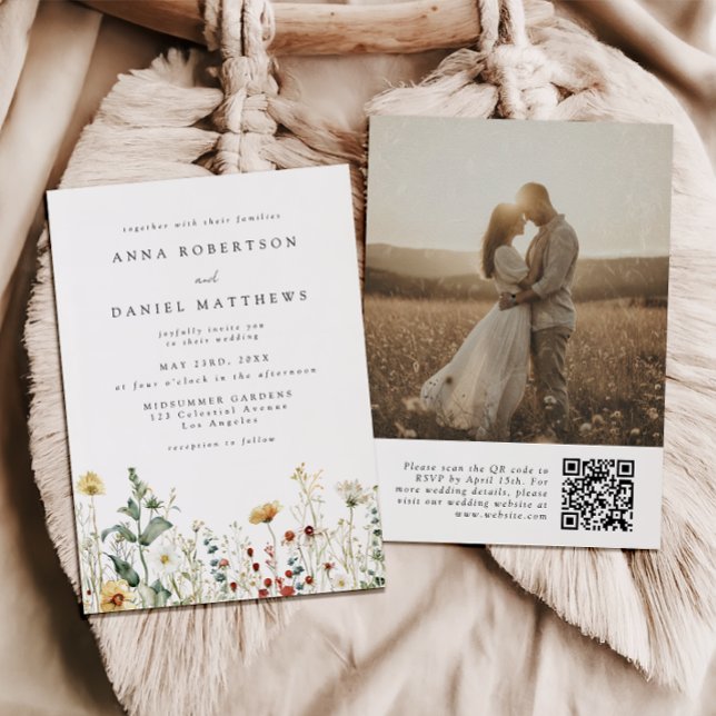 Sommer-Wildblumenfeld-QR-Code-Hochzeitsfoto Einladung (Von Creator hochgeladen)
