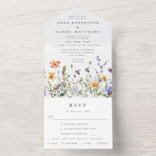 Sommer-Wildblumengarten-Hochzeit All In One Einladung
