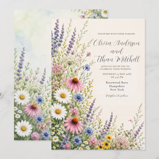 Sommer-Wildblumengarten-Hochzeit Einladung (Vorne/Hinten)