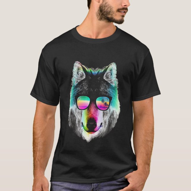Sommer-Wolf-Regenbogen-Sonnenbrille-T - Shirt (Vorderseite)