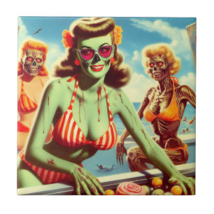 Sommer-Zombie-Pin-up Fliese