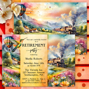 Sommer-Zug-Aquarell-Reise-Ruhestandsfeier Einladung