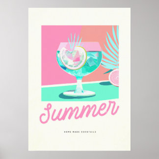 Sommer Zuhause Gemachte Cocktails Retro Poster