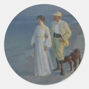 Sommerabend am Strand von Skagen Runder Aufkleber