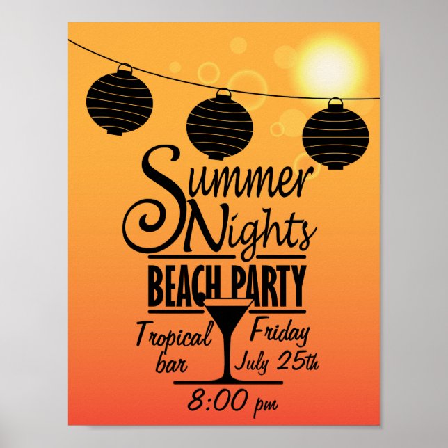 Sommerabende Strand Party Einladung Design Poster (Vorne)