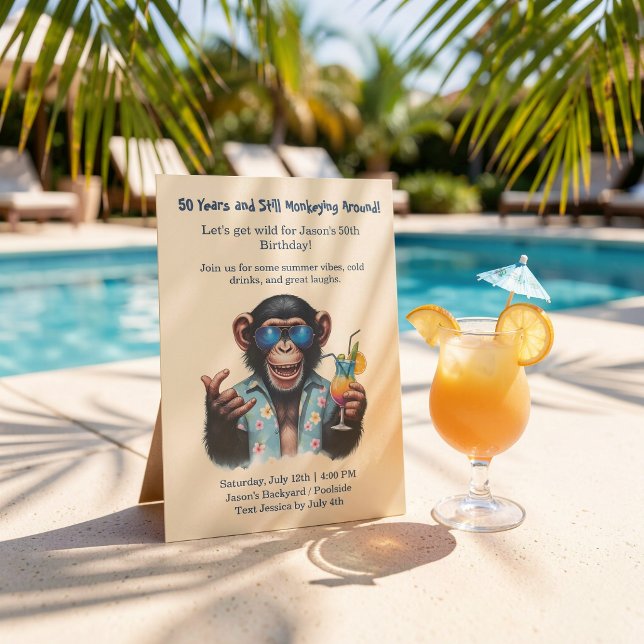 Sommeraffe 50. Geburtstagsfeier Lasst uns wild wer Einladung (Summer Monkey 50th Birthday Party Let's Get Wild Invitation)