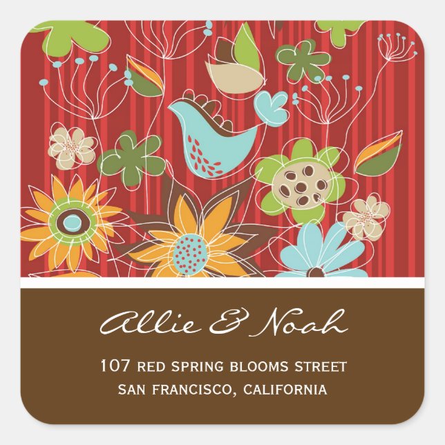 Sommeraufkleber für tropische Rote Flora Quadratischer Aufkleber (Vorderseite)