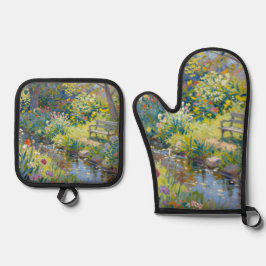 Sommerbach Blumen Ofenhandschuh & Topflappen-Set